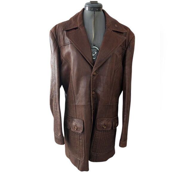 Berman's‎ 70s mens vintage brown leather trench coat jacket - Picture 4 of 16